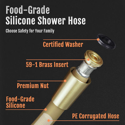 Accesorio per tubo di doccia in silicone di grado alimentare per testa doccia portatile, estensione del tubo della testa doccia senza piega