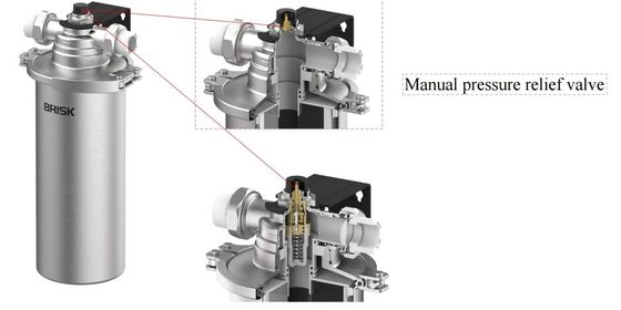 Prefiltro in acciaio inossidabile da 5 micron con valvola manuale di sollevamento della pressione