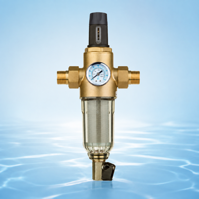 BriskSpring filtro per acqua a scarico manuale per tutta la casa con manometro integrato a maglia in acciaio inossidabile da 40 micron e connettore in ottone premium H59-1