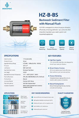 BriskSpring HZ-B-BS 40 micron Prefiltro per sedimenti per tutta la casa con rete in acciaio inossidabile SUS316L e capacità di flusso elevata di 7 T/H