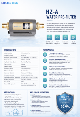 BriskSpring HZ-A 7 T/H 40 Micron Prefiltro per sedimenti per tutta la casa con installazione girevole a 360 gradi